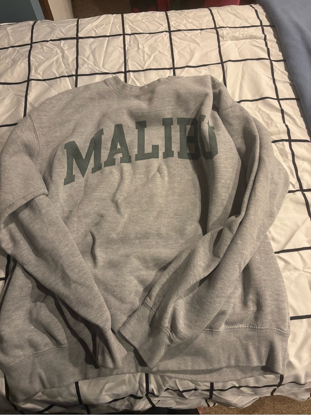 Brandy Melville Grey Crewneck with Dark Green 'MALIBU' Print